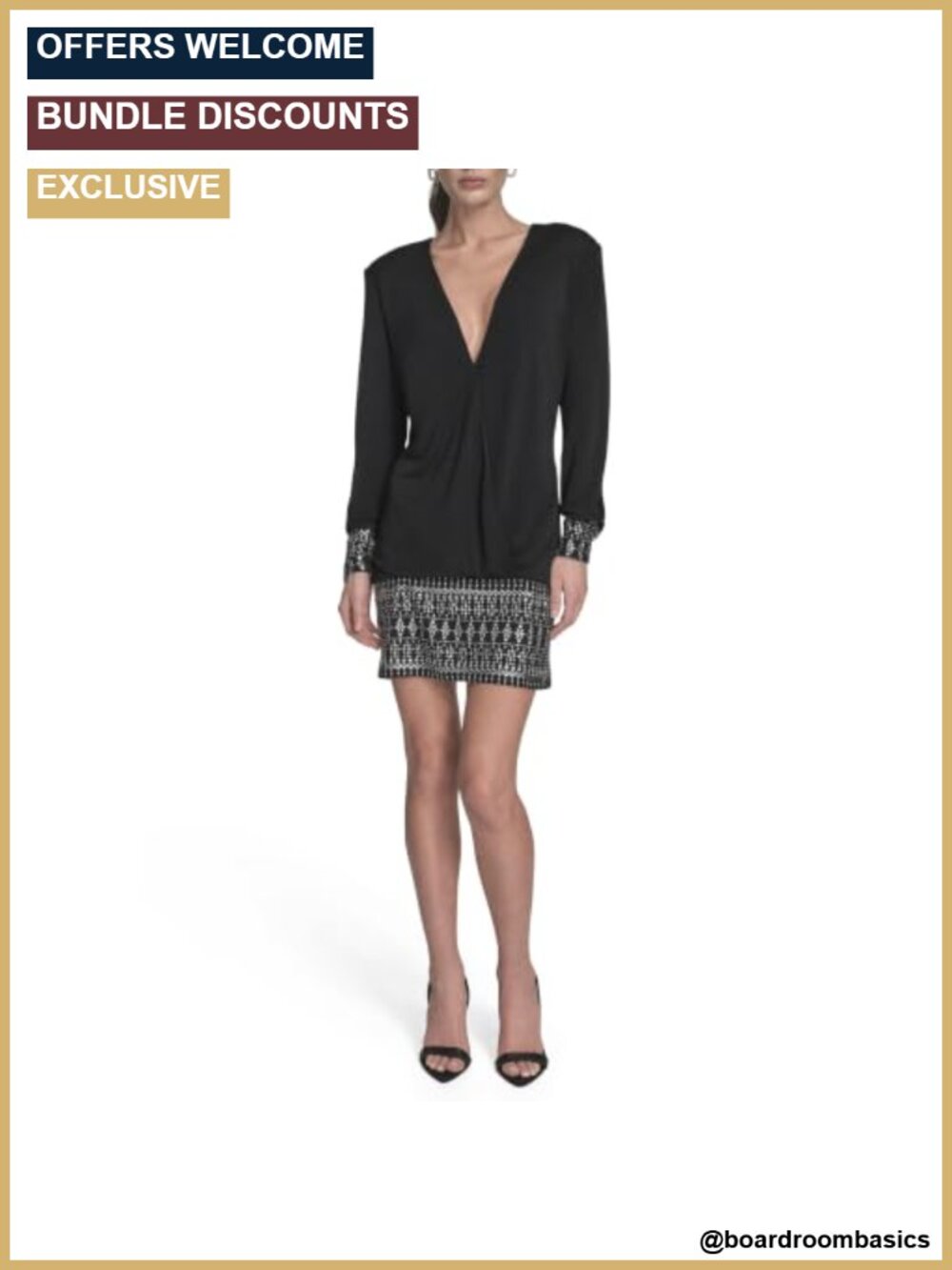 Plunge V-Neck Stretch Bodycon Mini Dress Long Sleeve